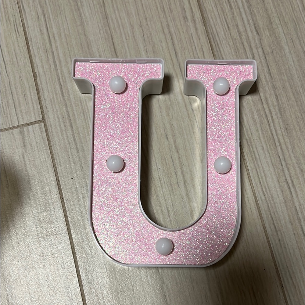 Pink Glitter Letter U Light